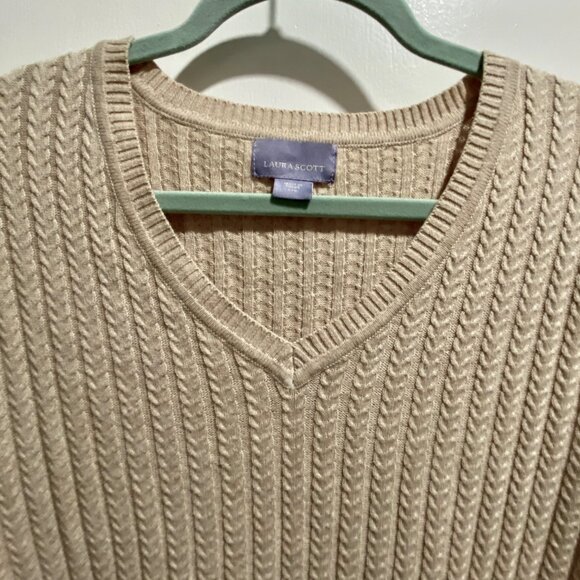 Vintage Laura Scott Cotton Fine Knit Cable Minimalist Office Preppy Sweater L - Picture 3 of 6
